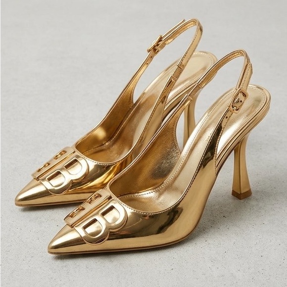 ✨ Gold Pointed Toe Slingback Heels | Chic Boss Babe Pumps ✨ - Picture 2 of 2